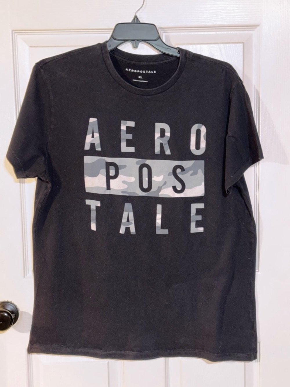 Aeropostale Black Tee with Gray Camo Lettering - Picture 1 of 3